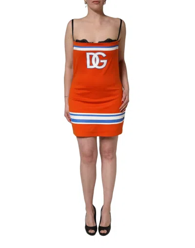 Dolce & Gabbana Orange Cotton Superbowl Football Inspired Mini Dress In Red