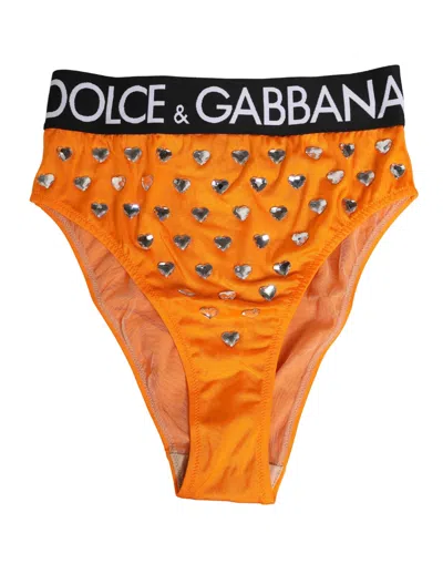 Dolce & Gabbana Orange Crystal High Waist Brief Panty Underwear In Multi