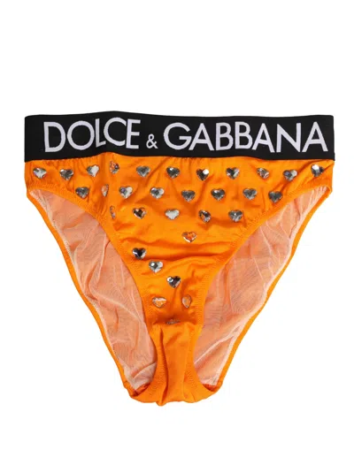 Dolce & Gabbana Orange Crystal High Waist Brief Panty Underwear In Yellow