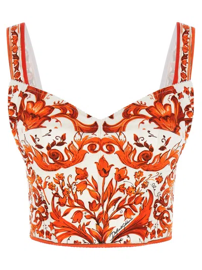 Dolce & Gabbana Orange Floral Sweet Heart Neck Top In Multi