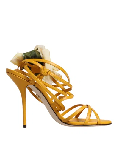 Dolce & Gabbana Orange Flower Applique Keira Sandals Shoes In Yellow