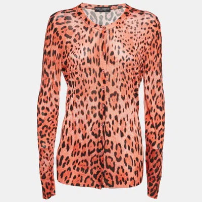 Pre-owned Dolce & Gabbana Orange Knit Button Front Cardigan L