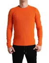 Dolce & Gabbana Orange Knitted Crewneck Men Pullover Sweater In Orange