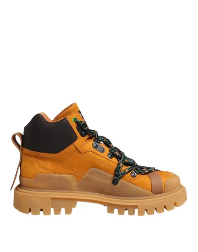 Dolce & Gabbana Orange Lace Up Trekking Ankle Boots Shoes In Multi