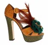 Dolce & Gabbana Multicolor Crystal Ankle Strap Platform Sandals In Orange