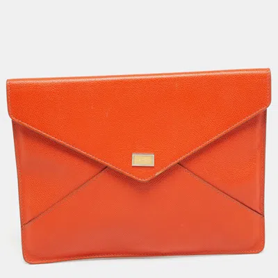 Pre-owned Dolce & Gabbana Orange Leather Envelope Clutch