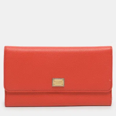 Pre-owned Dolce & Gabbana Orange Leather Flap Continental Wallet
