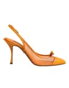 Dolce & Gabbana Orange Leather Mesh Heels Slingback  Shoes In Orange