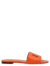 Dolce & Gabbana Slide Sandals In Orange Leather With Logo In Orange