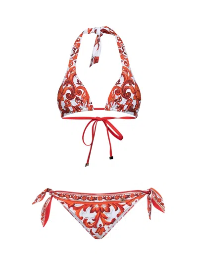 Dolce & Gabbana Orange Maiolica-print Lycra Bikini In Multi