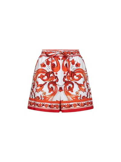 Dolce & Gabbana Orange Maiolica-print Poplin Bermuda Shorts In Multi