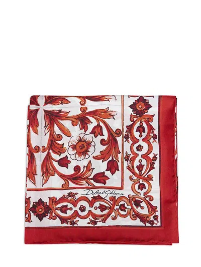 Dolce & Gabbana Orange Maiolica-print Silk Twill Scarf In Red