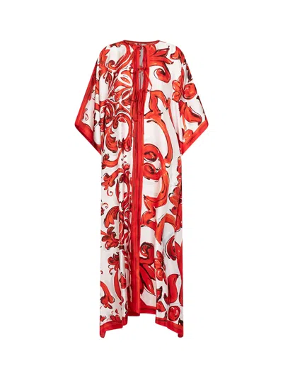 Dolce & Gabbana Orange Maiolica-print Twill Kaftan Dress In Brown