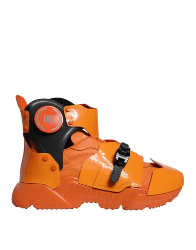 DOLCE & GABBANA ORANGE MULTI PANEL CHUNKY HIGH TOP SNEAKERS SHOES