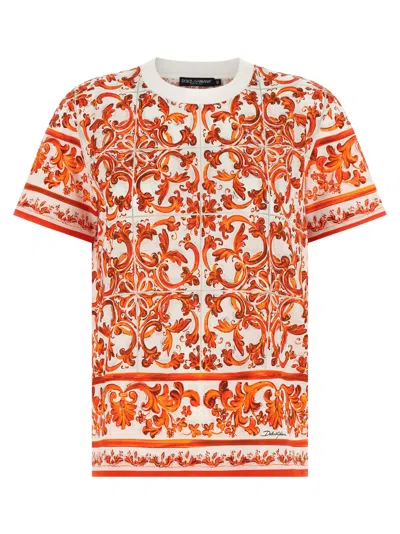 Dolce & Gabbana Orange Printed Crew Neck T-shirt