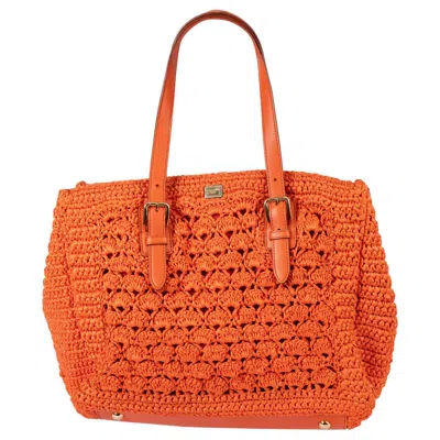 Pre-owned Dolce & Gabbana Orange Raffia Crochet Alma Tote Bag