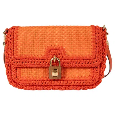 Pre-owned Dolce & Gabbana Orange Raffia Crochet Miss Bonita Crossbody Bag