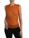 DOLCE & GABBANA ORANGE SEE THROUGH CREW NECK BLOUSE TANK TOP