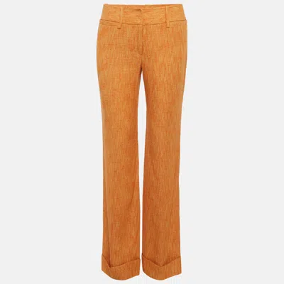 Pre-owned Dolce & Gabbana Orange Tweed Straight Fit Trousers S