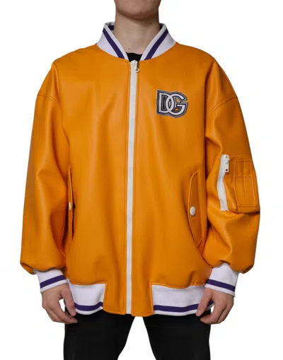 Dolce & Gabbana Mens Jersey Bomber Jacket Contrast Trim In Orange