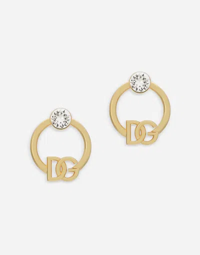Dolce & Gabbana Hoop Earrings With Dg Logo And Rhinestones In Gold