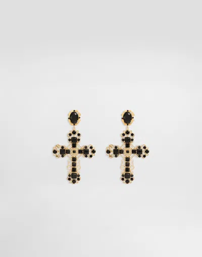 Dolce & Gabbana Boucles D'oreilles À Clip Avec Croix In Multicolor