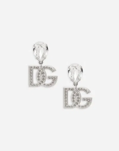Dolce & Gabbana Earrings With Rhinestones And Dg Logo In Silver