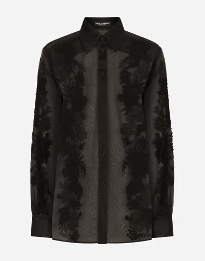 DOLCE & GABBANA ORGANZA SHIRT WITH LACE APPLIQUÉS
