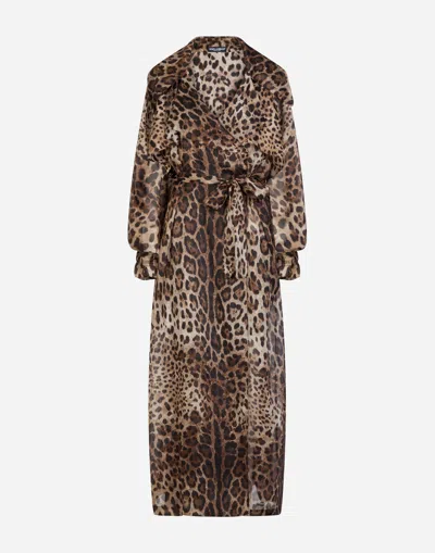 Dolce & Gabbana Leopard Print Double Breasted Trench Coat