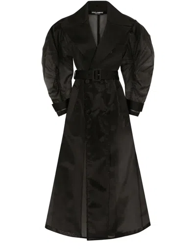 Dolce & Gabbana Double-breasted Long Coat In Black