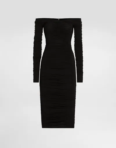 Dolce & Gabbana Organzine Draped Calf-length Dress In Black