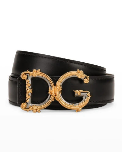 Dolce & Gabbana Ornate Dg Buckle Belt In Black