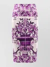 Dolce & Gabbana Maiolica Print Stretch Silk Skirt In Purple
