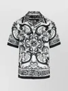 Dolce & Gabbana Maiolica Black And White Bowling Shirt With Cuban Collar And All-over Print In Silk Man In Black