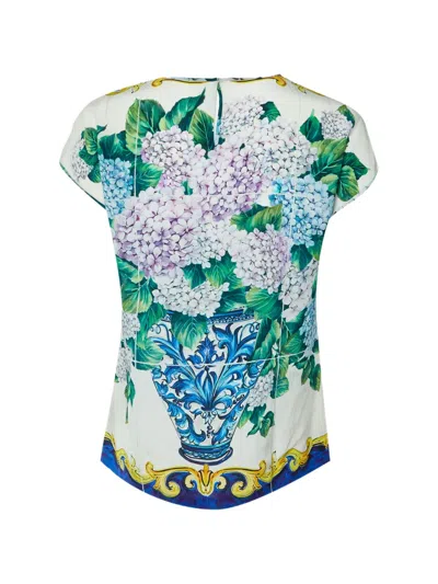 Pre-owned Dolce & Gabbana Ortensia-print Silk Blouse In White