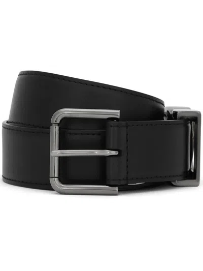 Dolce & Gabbana Calfskin Belt With Dg Logo In Black