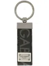 Dolce & Gabbana Coated Canvas Keychain With All-over Lettering Logo In Grey