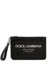 Dolce & Gabbana Black Pouch With Contrasting Rubberized Logo In Nylon In Black