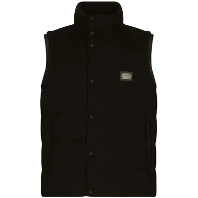 Dolce & Gabbana Jersey Vest With Branded Tag In Black