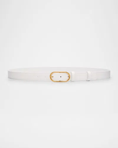 Dolce & Gabbana Oval Buckle Calfskin Leather Belt In 80002 Bianco Ottico