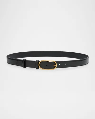 Dolce & Gabbana Oval Buckle Calfskin Leather Belt In 80999 Nero