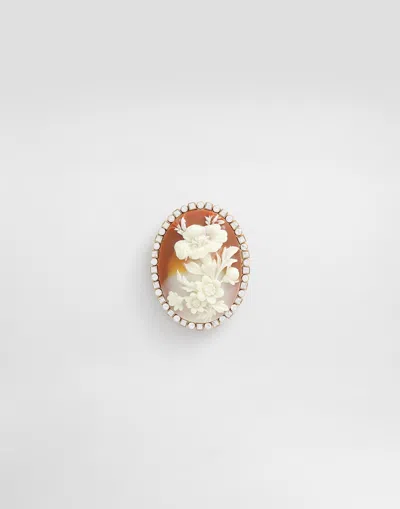 Dolce & Gabbana Oval Cameo Brooch In Orange