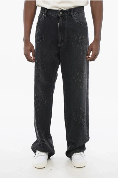 Dolce & Gabbana Over 5-pocketed Denims With Perforated Logo 26cm In Grey