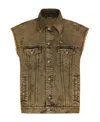 Dolce & Gabbana Over-dyed Sleeveless Denim Jacket In Brown