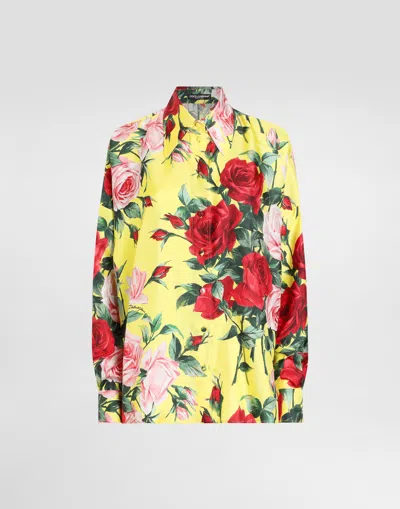 DOLCE & GABBANA OVERSIZE BOUQUET-PRINT SILK TWILL SHIRT