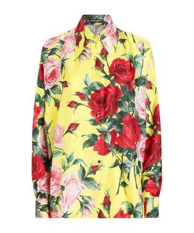 Dolce & Gabbana Oversize Bouquet-print Silk Twill Shirt