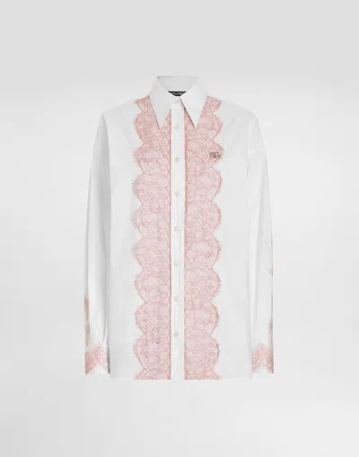 DOLCE & GABBANA OVERSIZE COTTON POPLIN SHIRT WITH LACE APPLIQUÉS