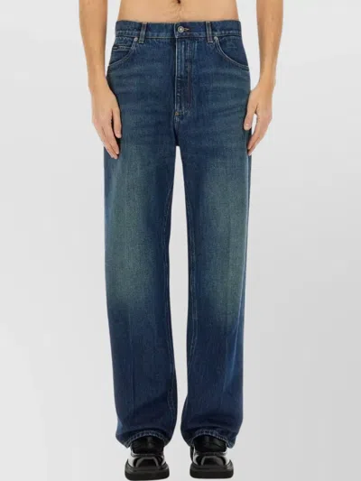 Dolce & Gabbana Oversize Denim Jeans With Faded Detail In Blue