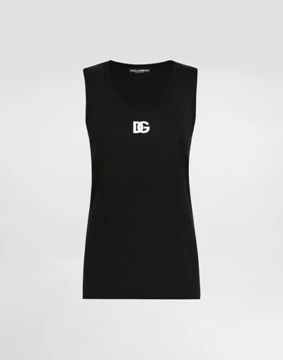 DOLCE & GABBANA OVERSIZE JERSEY TANK TOP WITH DG LOGO EMBROIDERY