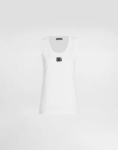 Dolce & Gabbana Oversize Jersey Tank Top With Dg Logo Embroidery In White